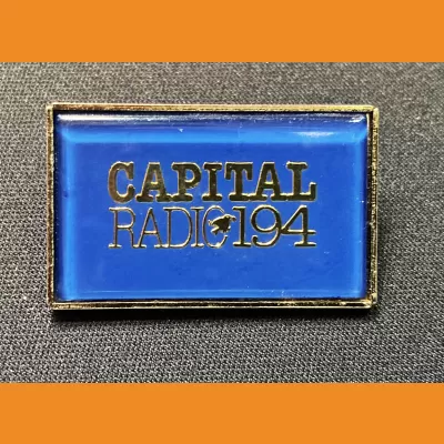 Capital Radio metal pin badge, early 1980s (rectangle version)