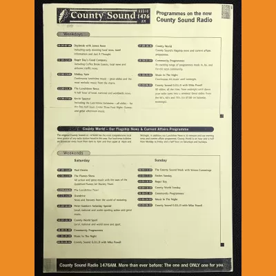 County Sound Radio programme schedule 1996