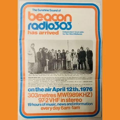 Beacon Radio 303 launch leaflet and schedule 1976