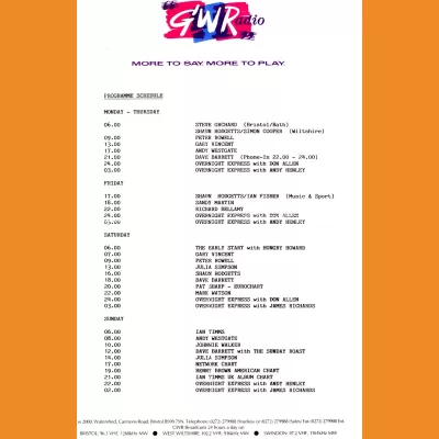GWR Programme SACHEDULE 1990