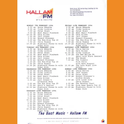Hallam FM Programme Schedule 1994