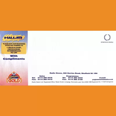 Hallam FM / Great Yorkshire Gold Compliments Slip 1990s