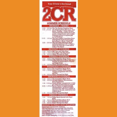 2CR Programme Schedule Summer 1985