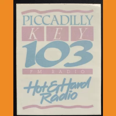 Piccadilly Key 103 "Hot & Hard Radio" window sticker - early 90s