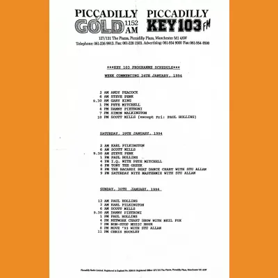 Piccadilly Key 103 Programme Schedule January 1994