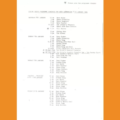 Viking Radio programme schedule 1986