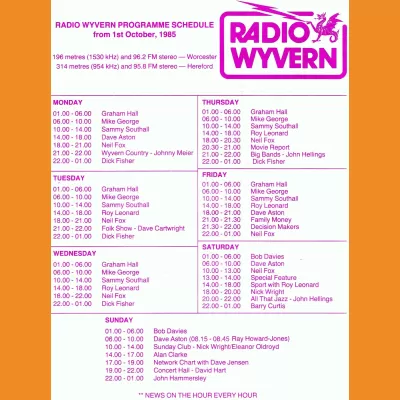Radio Wyvern Programme Schedule 1985