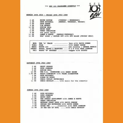 Key 103 Programme Schedule July 1989
