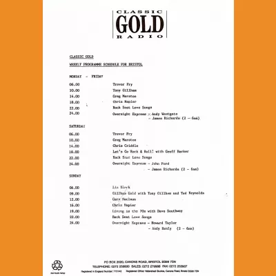 Classic Gold Bristol Programme Schedule 1990s