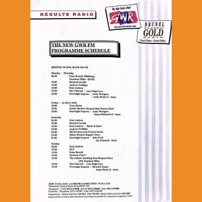 The New GWR Programme Schedule 1990s