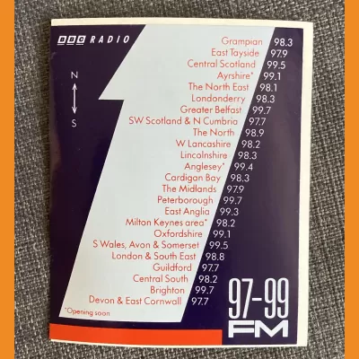 Radio 1 frequencies sticker (early 90s)