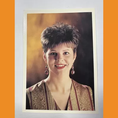 Vicky Locklin Hallam FM photocard, 1990s.