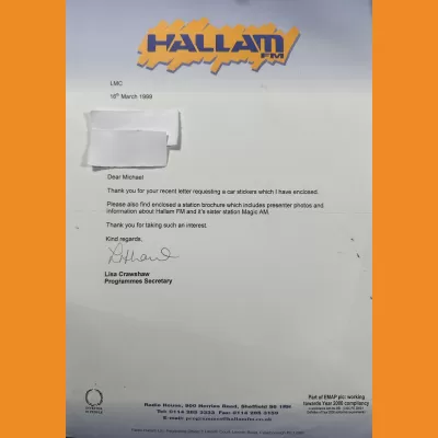 Hallam FM letterhead, 1999.
