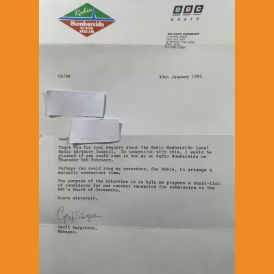 BBC Radio Humberside letterhead, 1992.