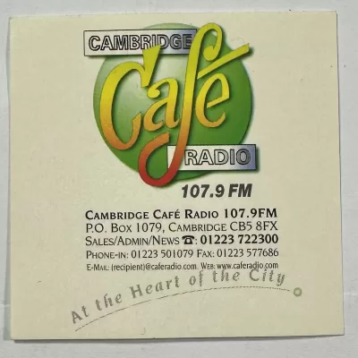 Cambridge Café Radio sticker, 1998.