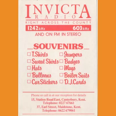 Invicta Radio 1985 Photocard Rear