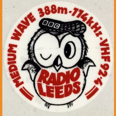 BBC Radio Leeds owl logo round window sticker, 1980s