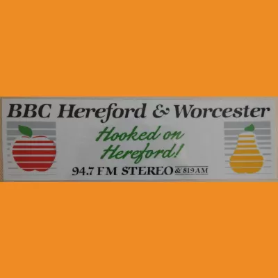BBC Hereford & Worcester 'Hooked on Hereford' sticker 1989
