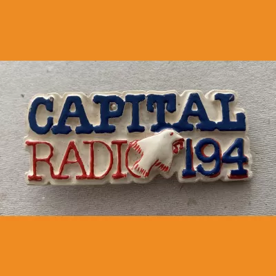Capital Radio nobbly plastic badge, early 80s
