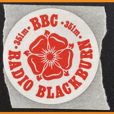 BBC Radio Blackburn lapel sticker, 1980