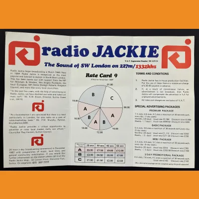 Radio Jackie advertising rate card, 1984