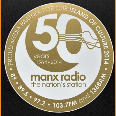 Manx Radio 50th Anniversary sticker, 2014