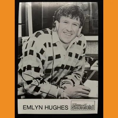 Emlyn Hughes BBC Radio Sheffield photocard, late 80s