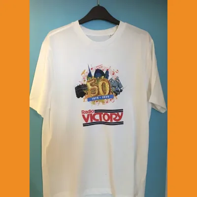 Radio Victory 50th Anniversary commemorative t-shirt, 2025
