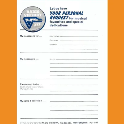 Radio Victory request form, late 70s