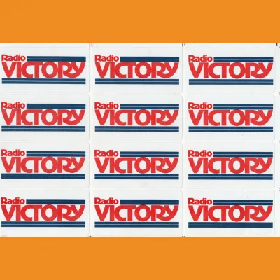 Radio Victory lapel sticker sheet, early 1980s