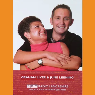 Graham Liver & June Leeming BBC Radio Lancashire phptocard. late 2000s