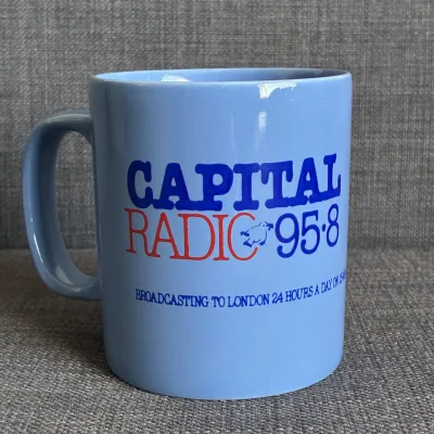 Capital Radio 95.8 light blue mug, mid-80s