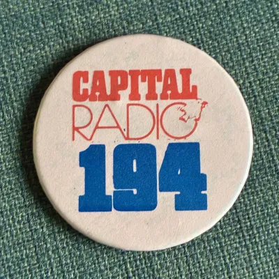 Capital Radio 194 pink badge, early 80s