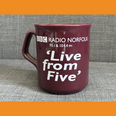 BBC Radio Norfolk Wally Webb Live from Five mug, early 2000s